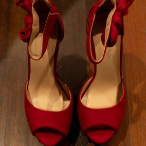 Red Bow Open-Toe Strappy Heels